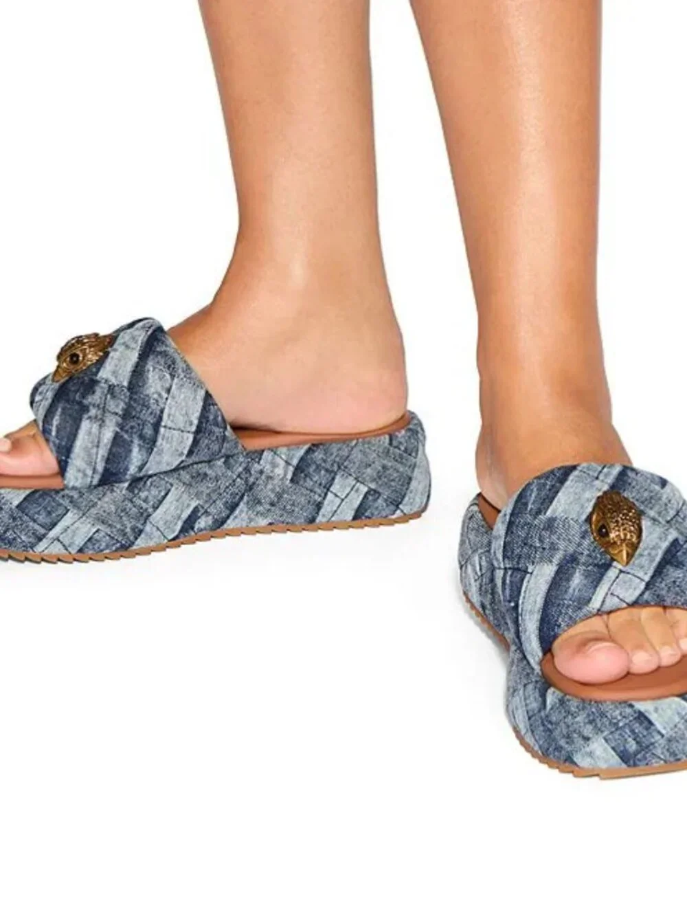 Kurt Geiger Kensington Quilted Denim Patchwork Logo Ornament Platform Slide